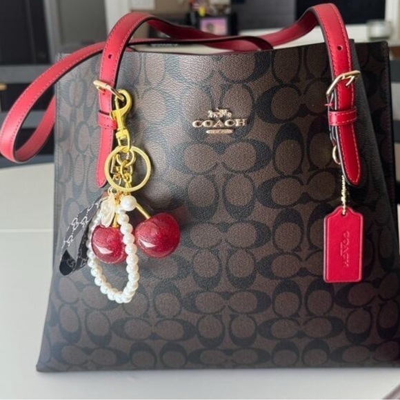 Quiet Luxury Boutique Accessories - ✨NWT Sparkly Cherry 🍒 faux Pearl keychain charm  C-closure pendant purse wallet